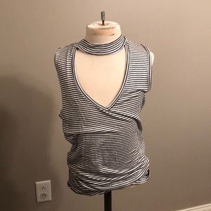 Black and White striped tee. Form fitting.